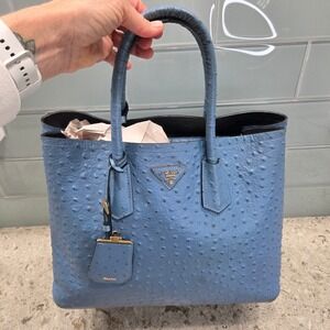 Prada Ostrich Leather Tote Bag Beautiful‎ Light Blue Top Handle Bag